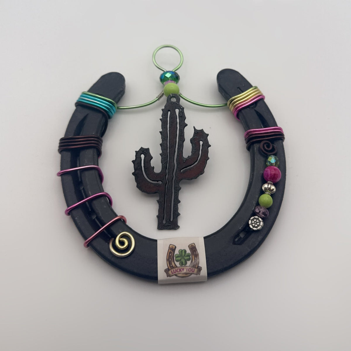 Handmade Cactus Lucky Horseshoe Wall Hanging