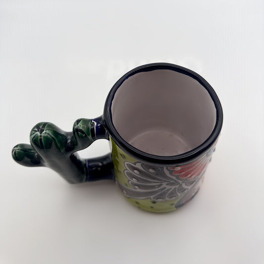 Hand-Painted Talavera Mug with Cactus Handle
