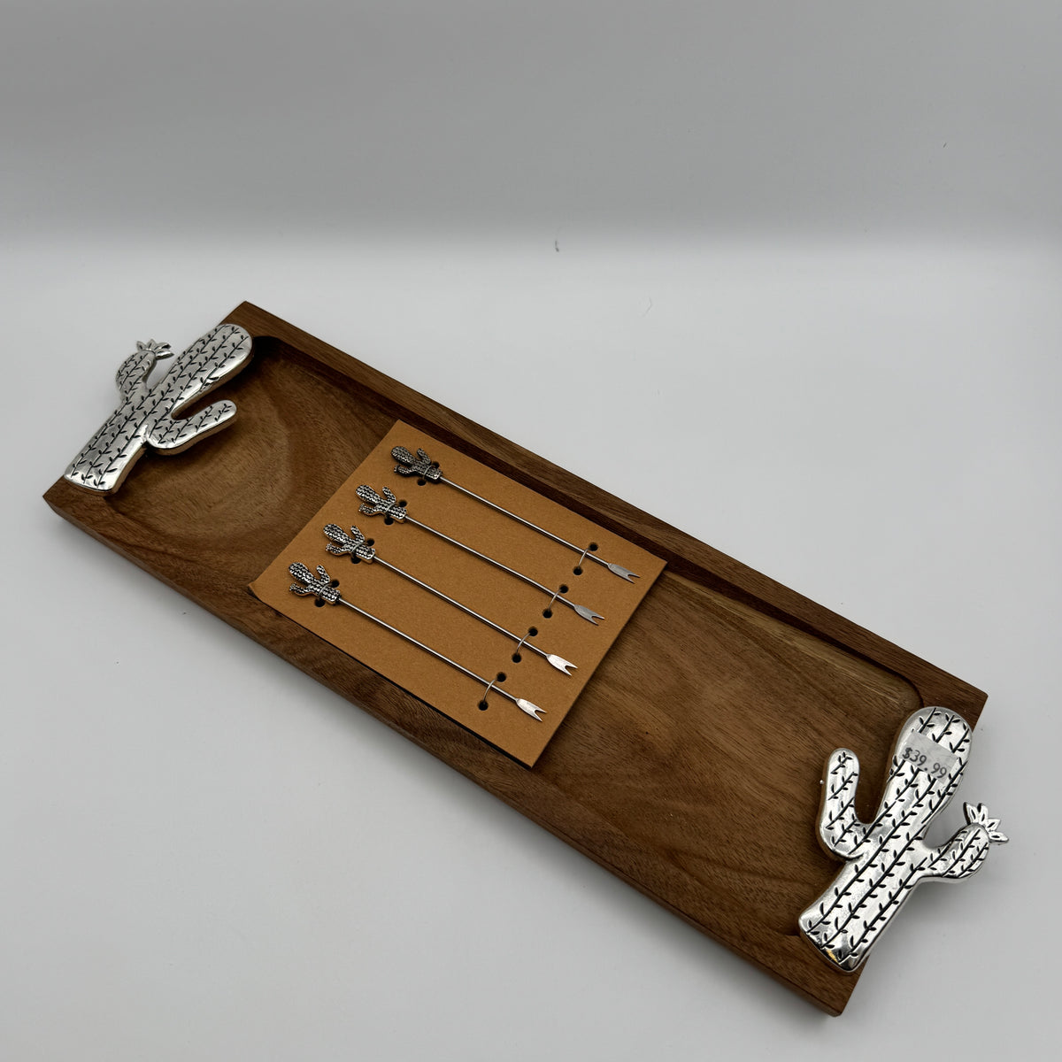 Cactus Wood Serving Tray with Appetizer Picks