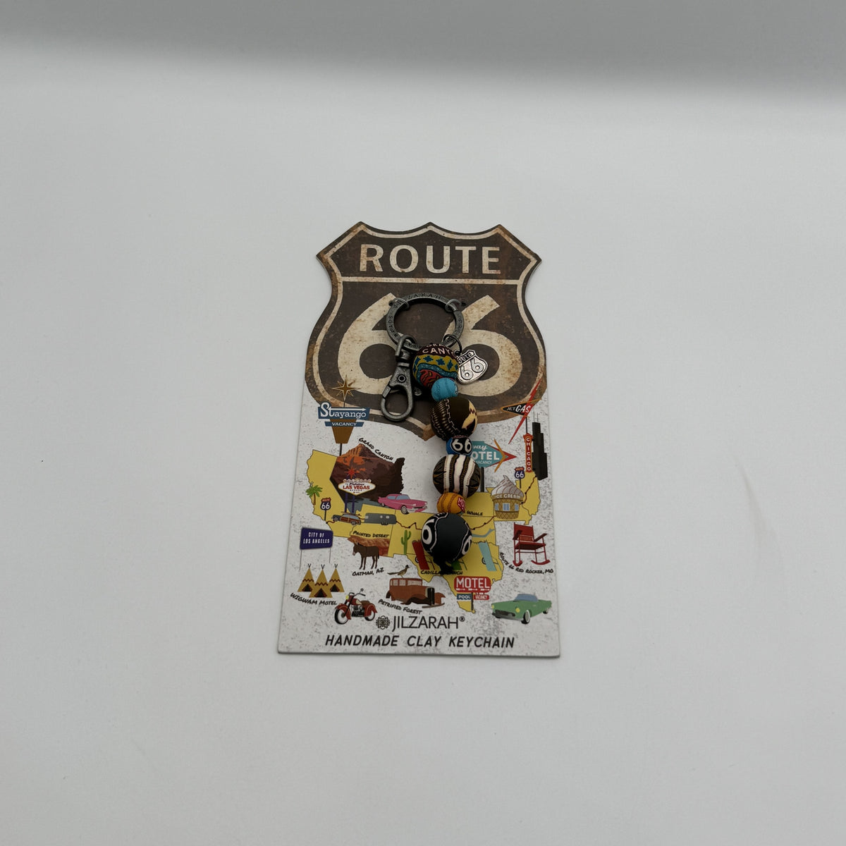 Route 66 Handmade Clay Bead Keychain