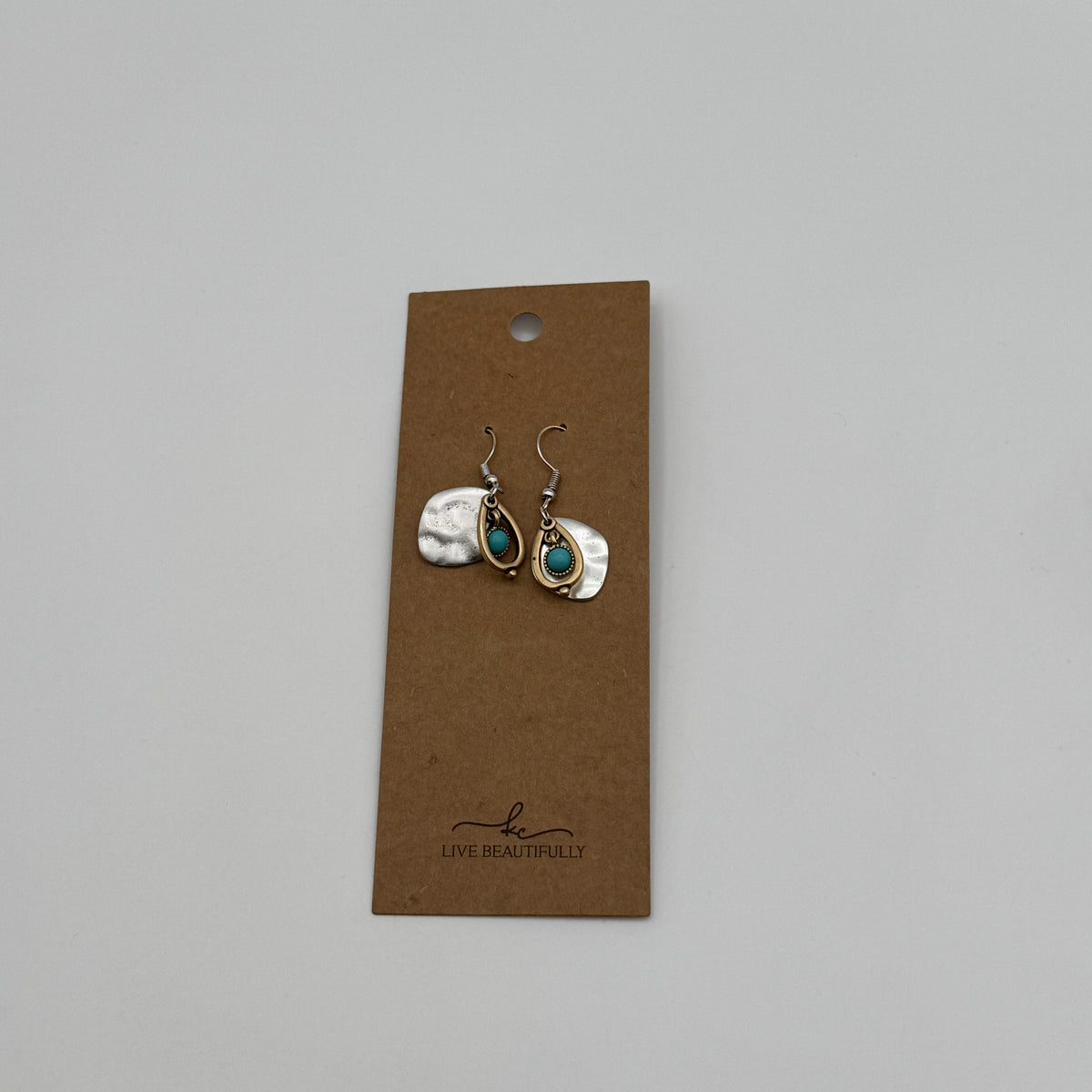 Hammered Disc & Turquoise Drop Earrings