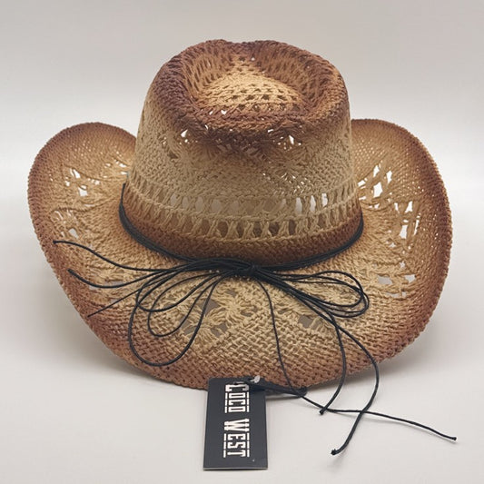 Woven Straw Cowgirl Hat with Turquoise Bead Trim