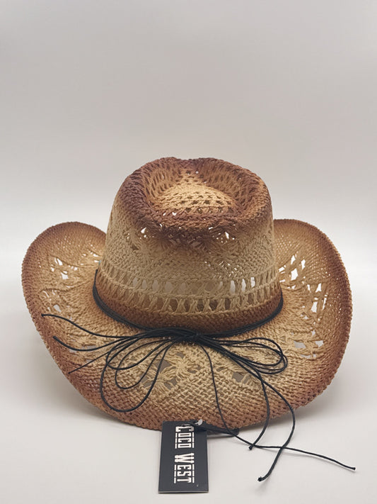 Western Straw Cowgirl Hat with Turquoise Bead Band
