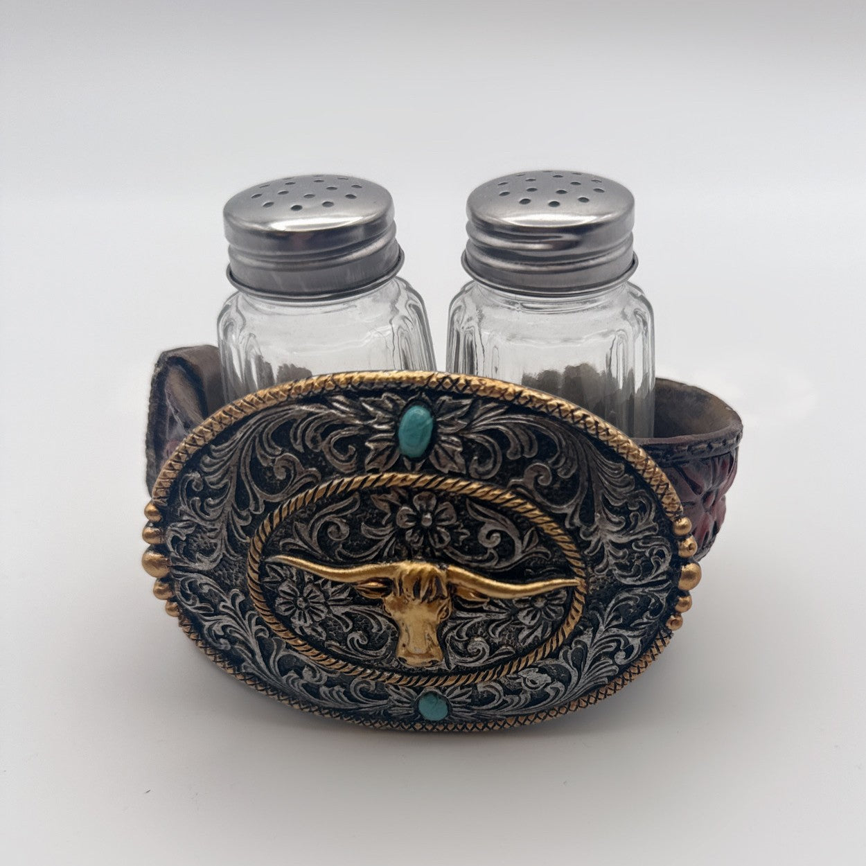 Western Longhorn Belt Buckle Salt & Pepper Shaker Set