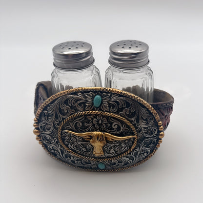 Western Longhorn Belt Buckle Salt & Pepper Shaker Set