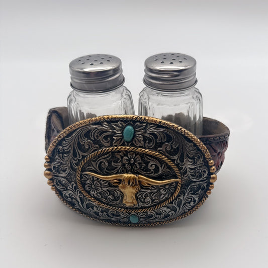 Western Longhorn Belt Buckle Salt & Pepper Shaker Set