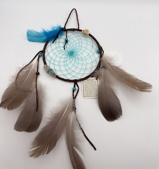 Dream Catcher with Turquoise Webbing & Feathers