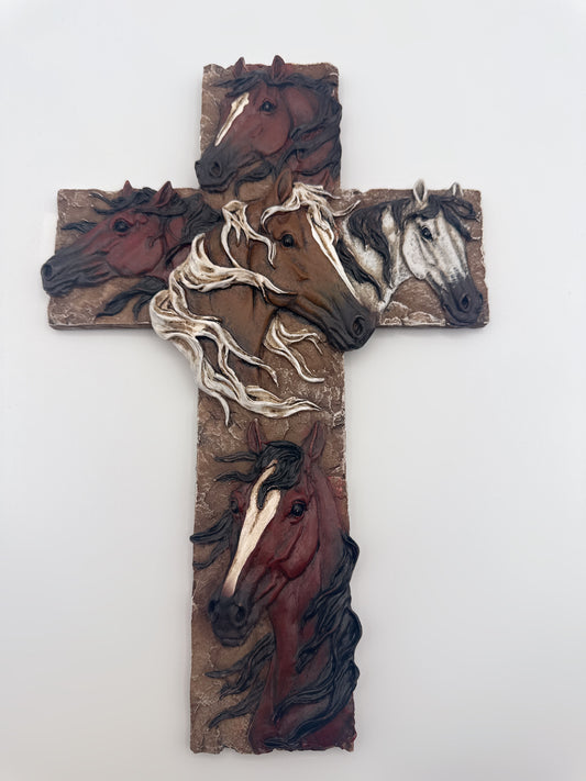 Wild Horses Sculpted Wall Cross