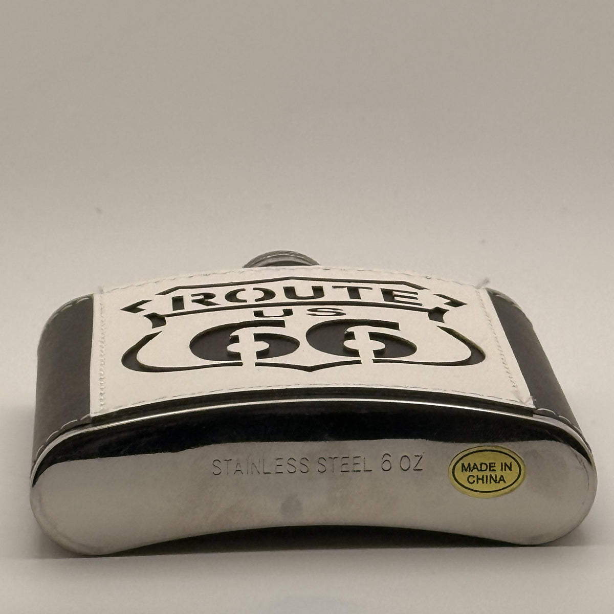 Route 66 Leather-Wrapped Curved Flask