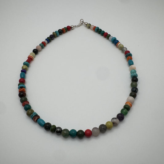Multi-Gemstone Beaded Necklace with Sterling Silver Clasp