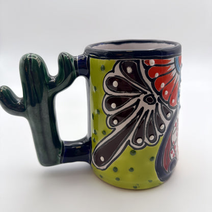 Hand-Painted Talavera Mug with Cactus Handle