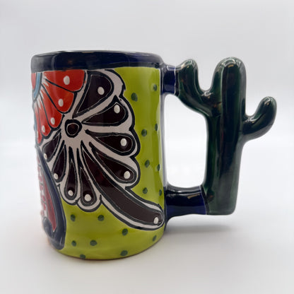 Hand-Painted Talavera Mug with Cactus Handle