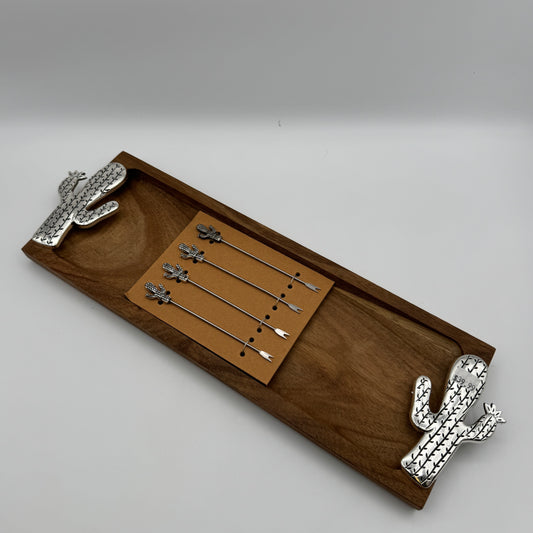 Cactus Wood Serving Tray with Appetizer Picks