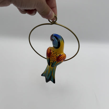 Hand-Painted Parrot on Metal Ring Swing