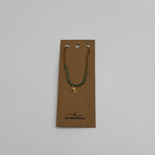 Beaded Cross Charm Necklace