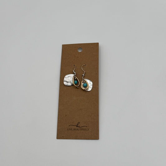 Hammered Disc & Turquoise Drop Earrings