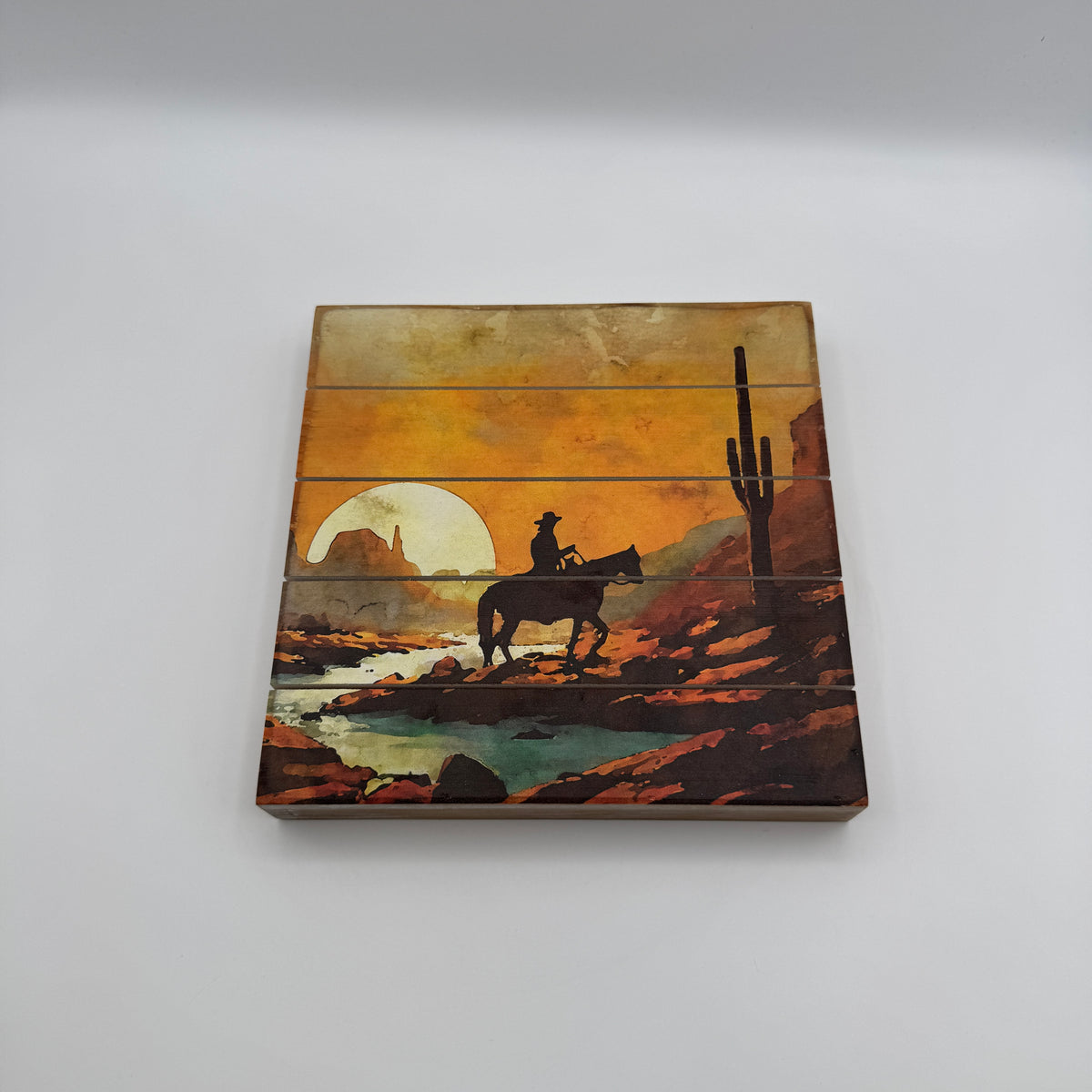 Desert Rider Sunset Wood Panel Wall Art