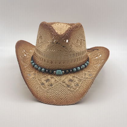 Woven Straw Cowgirl Hat with Turquoise Bead Trim