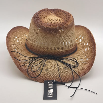 Woven Straw Cowgirl Hat with Turquoise Bead Trim