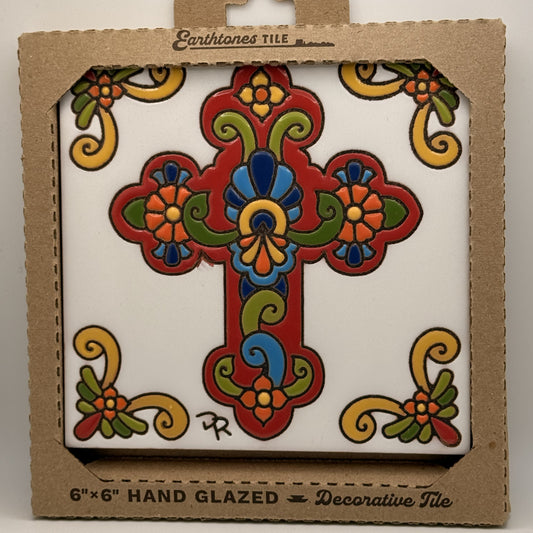 Talavera Cross Hand Glazed Decorative Tile
