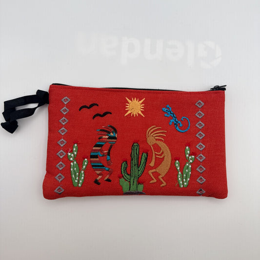Embroidered Kokopelli Desert Zip Pouch