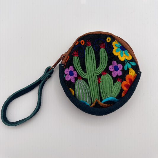 Mexican Hand-Embroidered Cactus Coin Purse