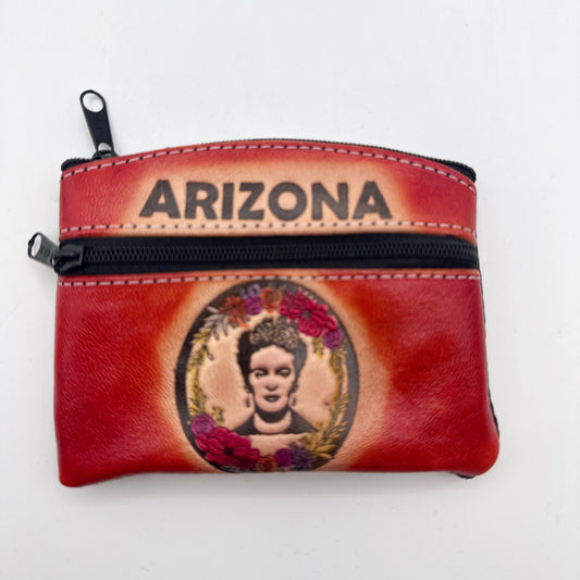 Frida Kahlo Portrait Arizona Leather Zip Coin Pouch